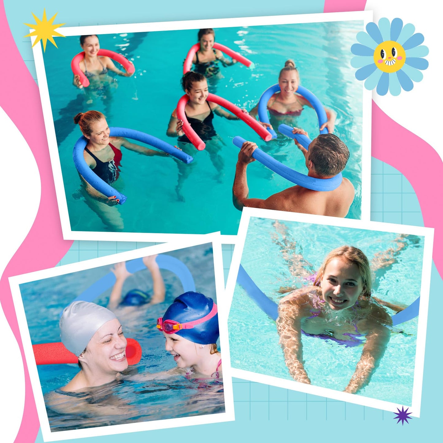 Hanaive 6 Pack Pool Noodles Swimming Floating Foam Tube 52 Inch Hollow Swim Noodles Bulk Floats Heavy Duty for Swimming Decorati