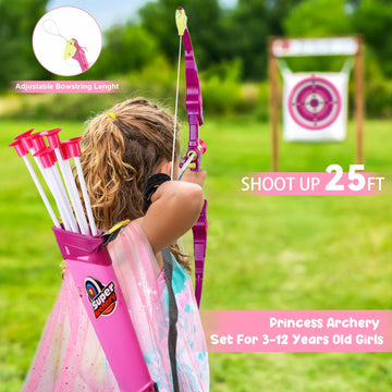 Bow And Arrow For Kids, Led Light Up Archery Set With Princess Cape And Crown, 10 Suction Cup Arrows, Target & Quivers, Outdoor Toy For Girls Aged 3-8, Birthday Gifts Toys For 4 5 6 7 8 Year Old
