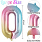 Rainbow Gradient Number 0 Balloon, 40 Inch Big Large Foil Number Balloons, Jumbo Mylar Number 0 Balloons For Birthday Party Deco