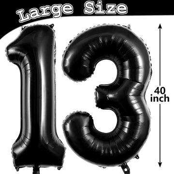Black 13 Balloon Numbers, Large 13 Or 31 Foil Balloons, Big Number Balloons 40 Inch For 13Th / 31St Birthday Party And Anniversa