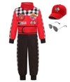 Kids Race Car Driver Costume Boys Racer Jumpsuit With Car Cap Halloween (3-4T)
