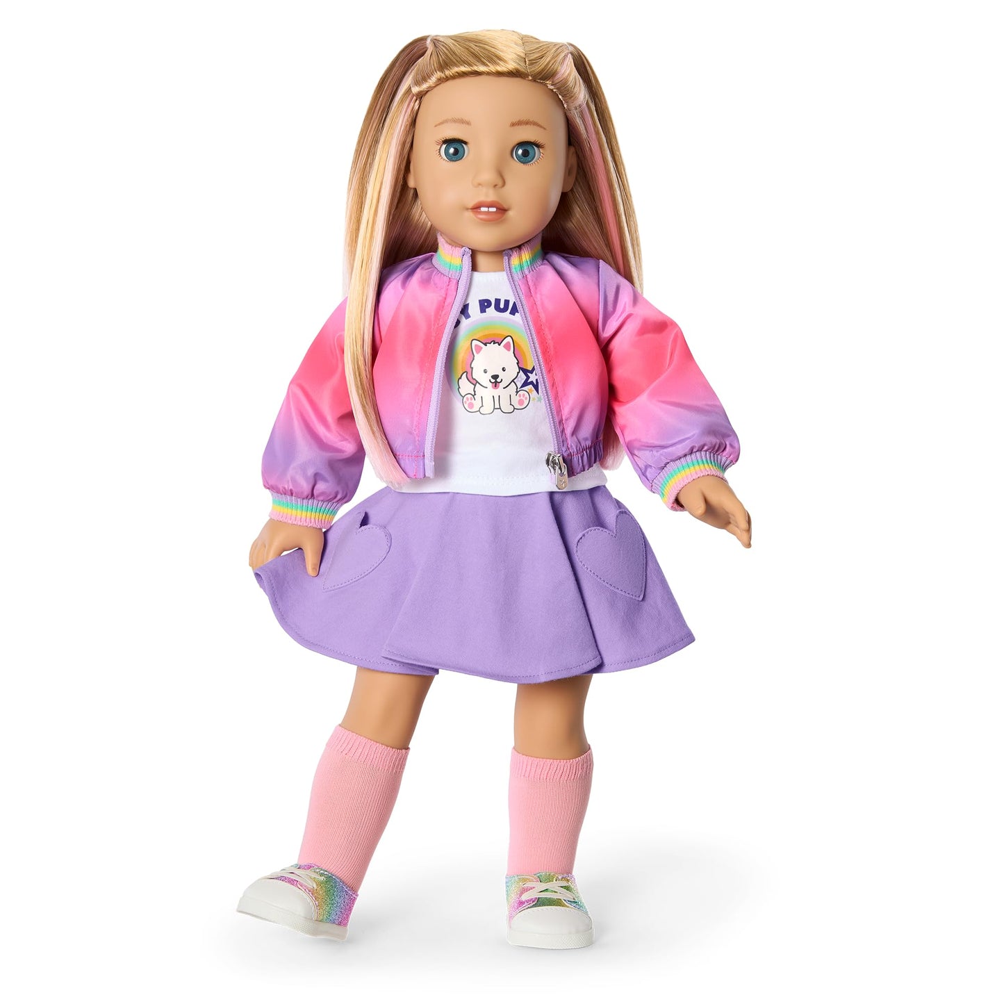 American Girl, Summer Mckinny Girl Of The Year 2025 Waggy Pup Tails Outfit For 18-Inch Dolls, With A T-Shirt, Jacket, Skort, Soc
