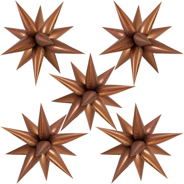 60 Pcs Chocolate Color Star Balloons Foil Starburst Balloons Explosion 12 Point Cone Balloons Large For Wedding Anniversary Back