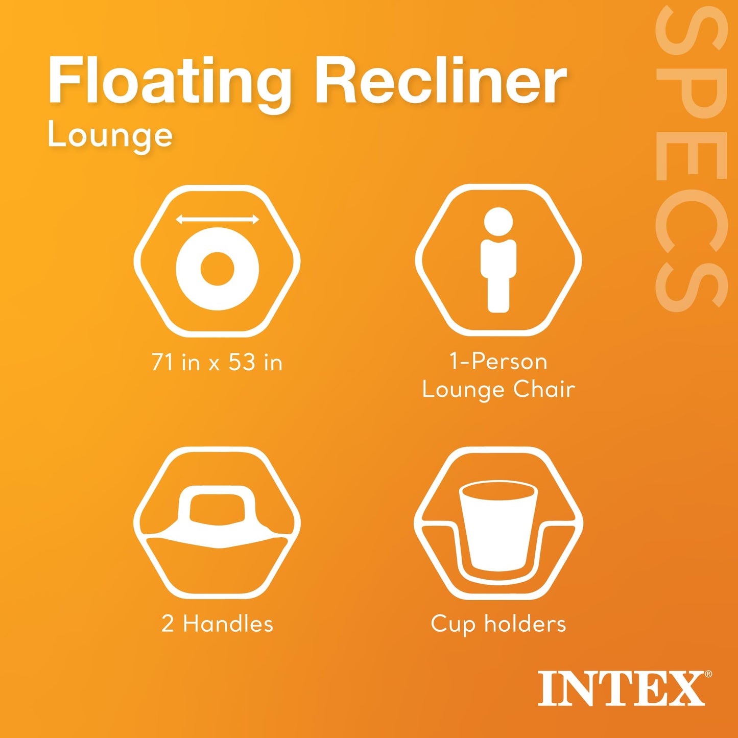 Intex Inflatable Lounge Pool Recliner Lounger Chair with Cup Holders - Heavy-Duty Float Raft for mature-themeds  220 Lb Capacity Large Floating Tanning Chair