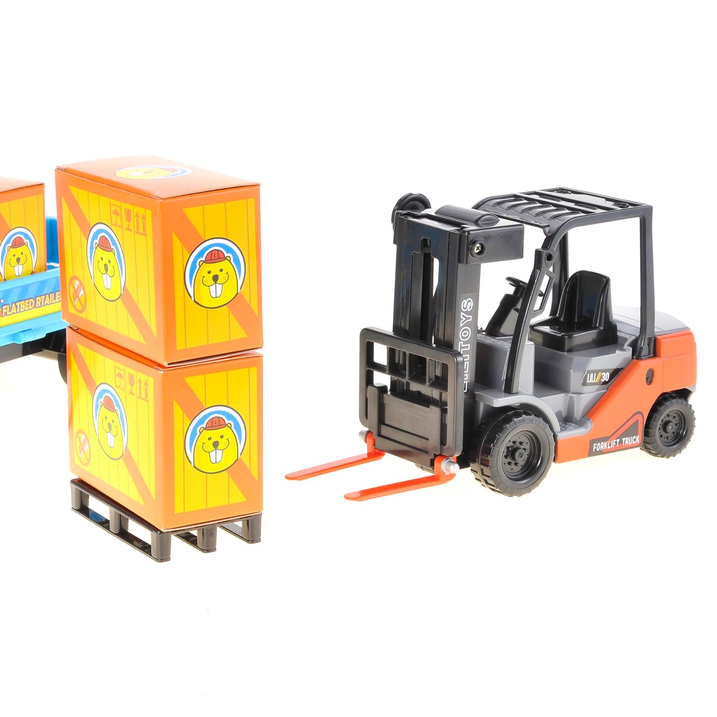 PowerTRC Forklift & Truck Play Set Friction Powered | Warehouse,Construction Pretend Toy Set, Toddler Cars Trucks | Gifts Toy Bo