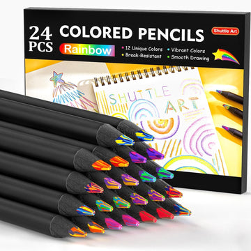Shuttle Art 24 PCS Rainbow Pencils, 12 Assorted Colors, 2 of Each, Pre-sharpened Rainbow Colored Pencils, Multicolored Pencils f