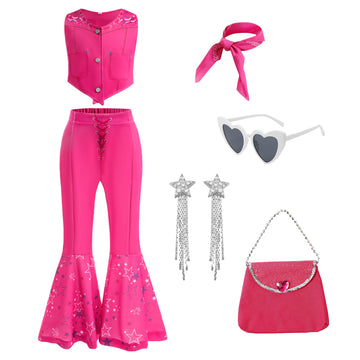 Shelovesit Girls Cowgirl Doll Costume For Kids, Rose Cowgirl Outfit Dress Up For Halloween And Birthday Party-(140Cm/7T-8T)