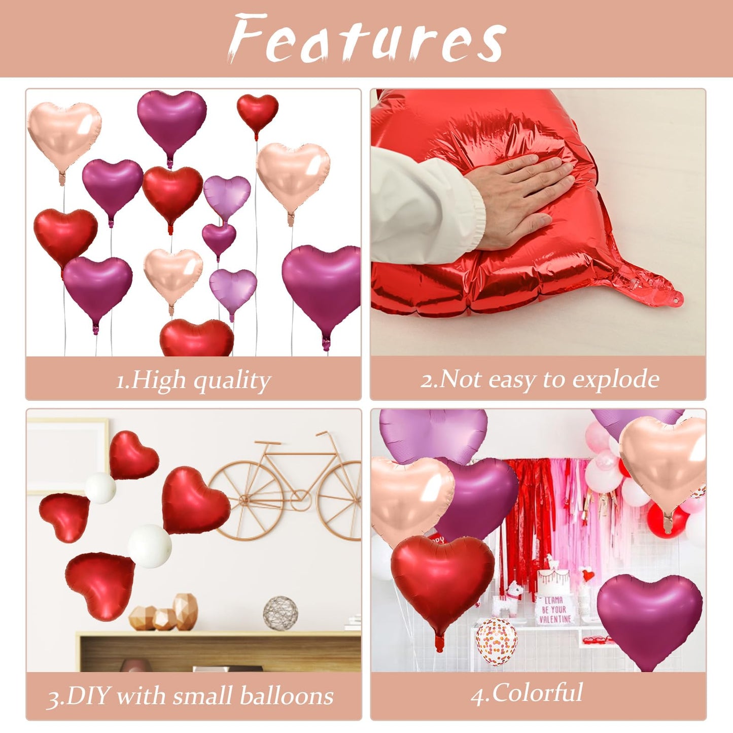 Rose Gold And Pink Heart Balloons, 18 Inch Hot Pink Heart Shape Balloons Foil, 10 Pcs Rose Gold Pink Heart Balloon For Girls Wom