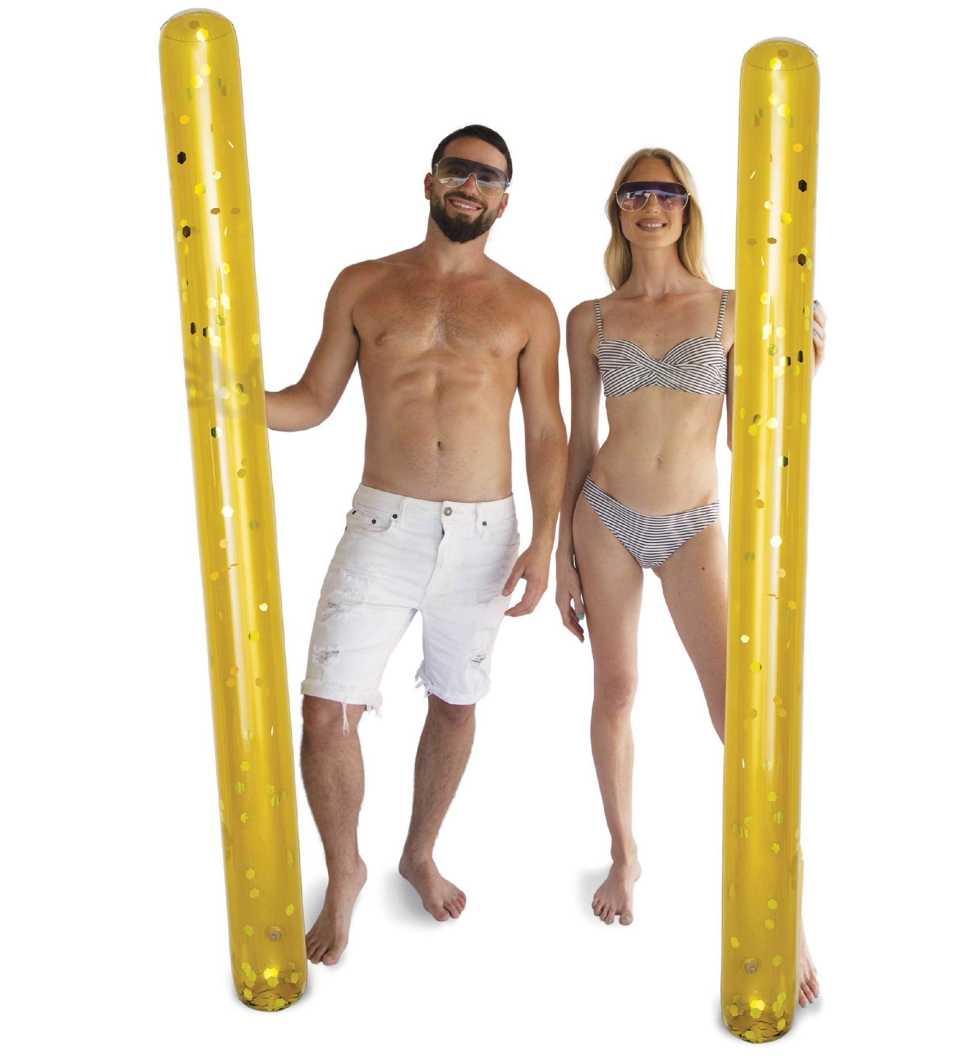 POZA 2 Pack of Inflatable Jumbo Pool Noodles - 74-Inch enhanced and elegant Giant Inflatable Sparkly Gold Glitter Confetti Pool Float Swim Noodles  Inflatable Noodles for Ocean  Lake and Pool - Gold