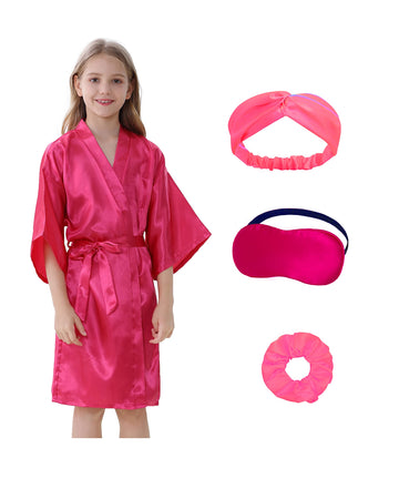 Kid Girls Spa Costume Party Set with Eyemask Hairband Hair Ring  Silky Plain Kimono Robes for Wedding Flower Robe (Rose  Tag 8)