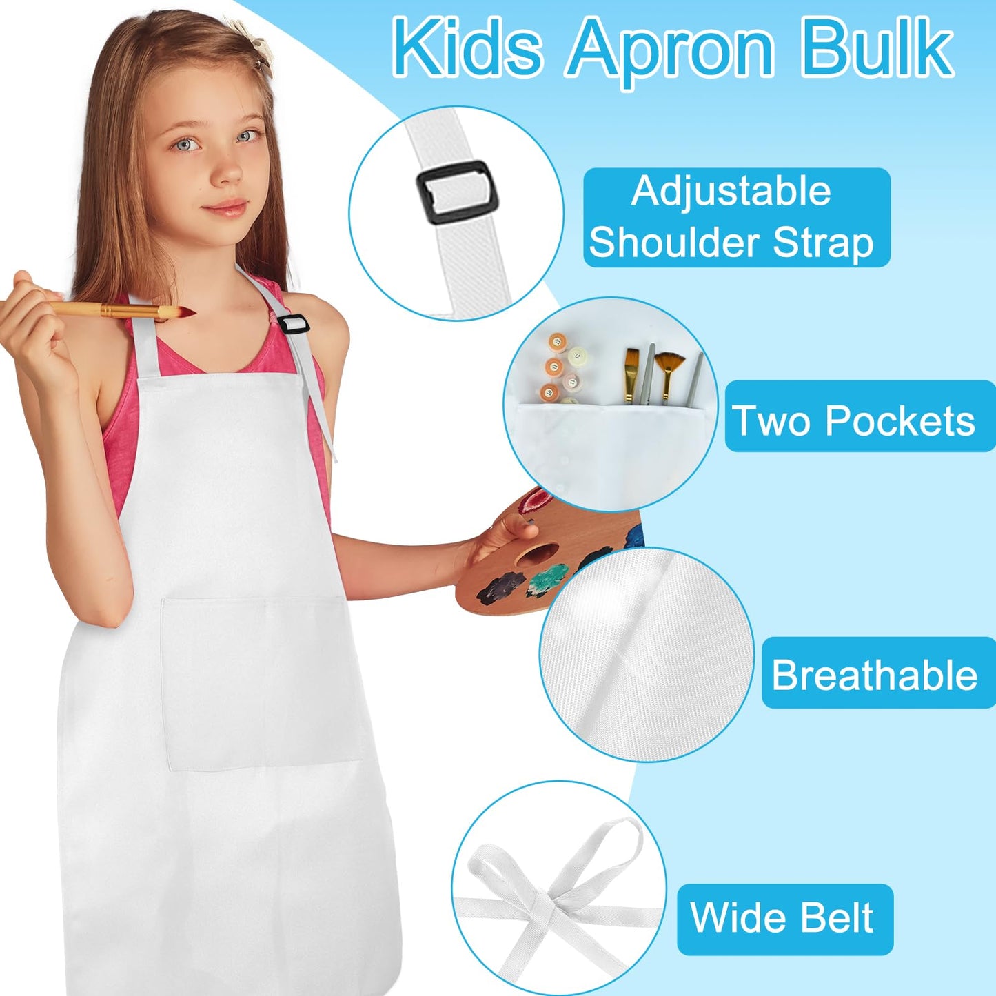 Bouboni 36 Pack Kids Apron Bulk With 2 Pockets Adjustable Chef Art Apron Kids Painting Aprons For Cooking Baking Painting Crafti