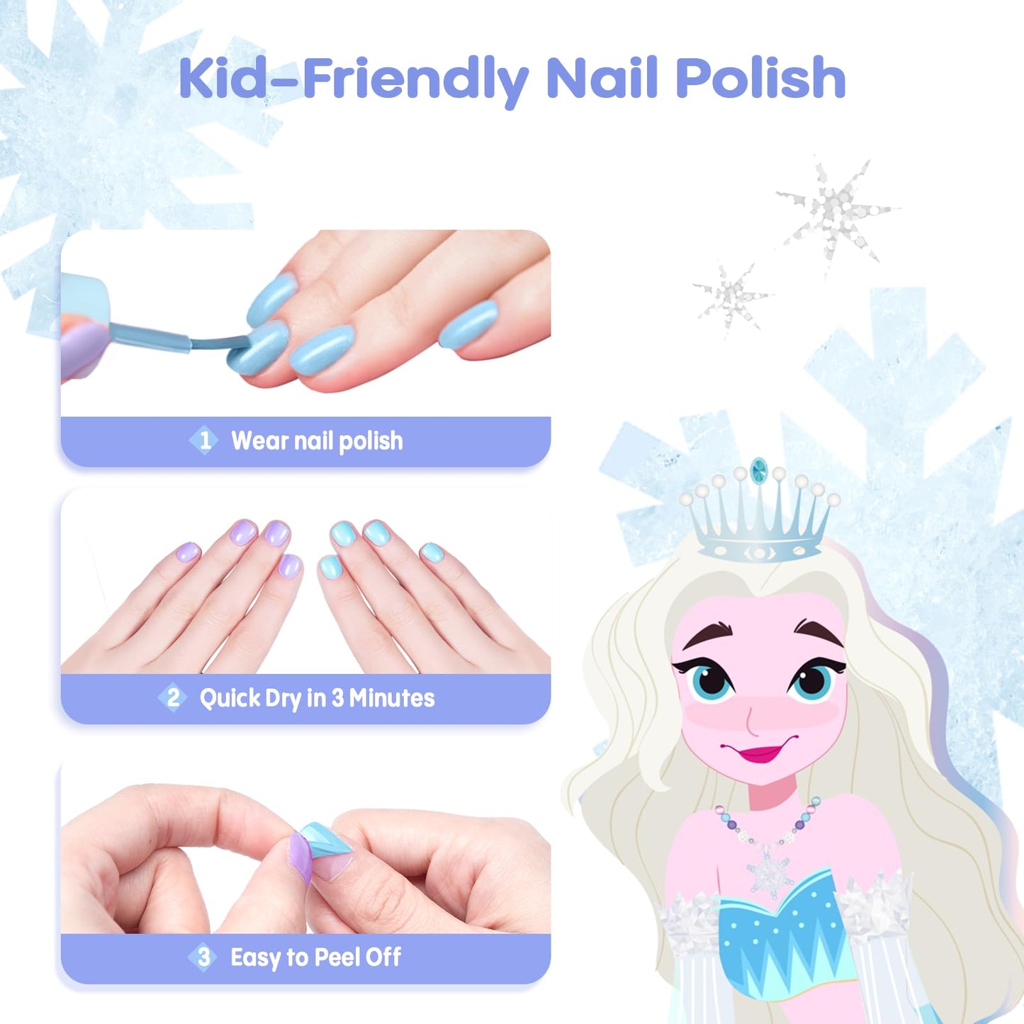 Tomons Kids Nail Polish Set for Girls, Non Toxic Nail Polish Art Kit for Kids Ages 7-12, Frozen Toys Gifts for 8 9 10 11 12 Girl