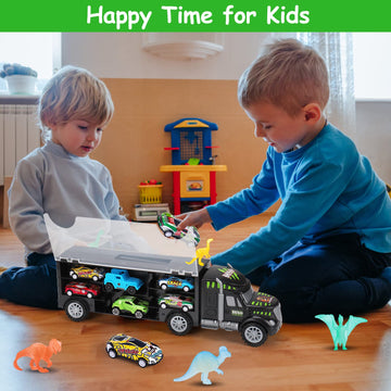 Transport Truck and Car Toys for 3 4 5+ Year Old Boys Birthday Gifts Carrier Truck Vehicle Toddler Boy Toys Age 3-4 4-7 Dinosaur