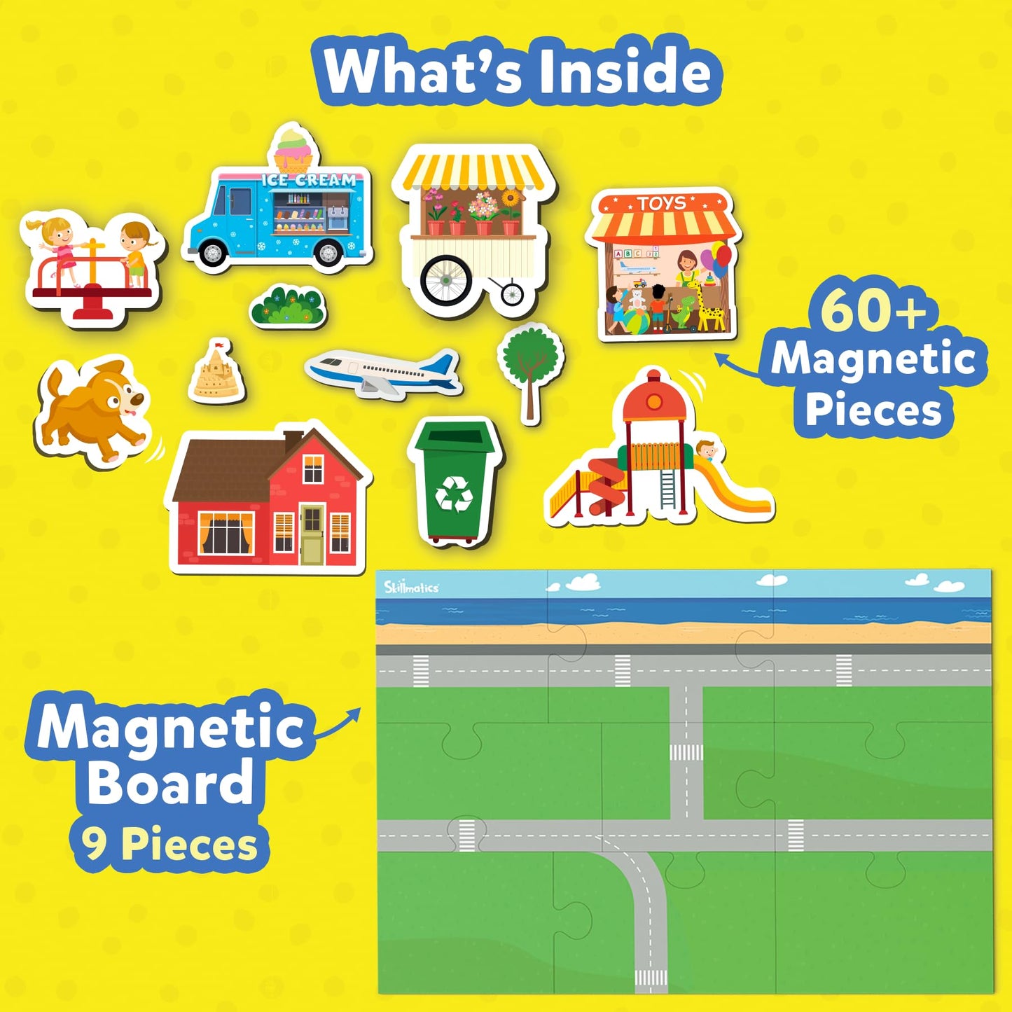 Skillmatics Creative Toy Magnetopia - Design Your City, Interactive Pretend Play Set for Kids, Toddlers, 60+ Magnetic Pieces, Pr