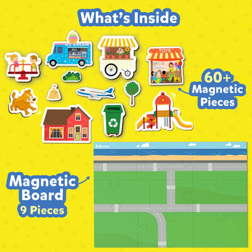 Skillmatics Creative Toy Magnetopia - Design Your City, Interactive Pretend Play Set for Kids, Toddlers, 60+ Magnetic Pieces, Pr