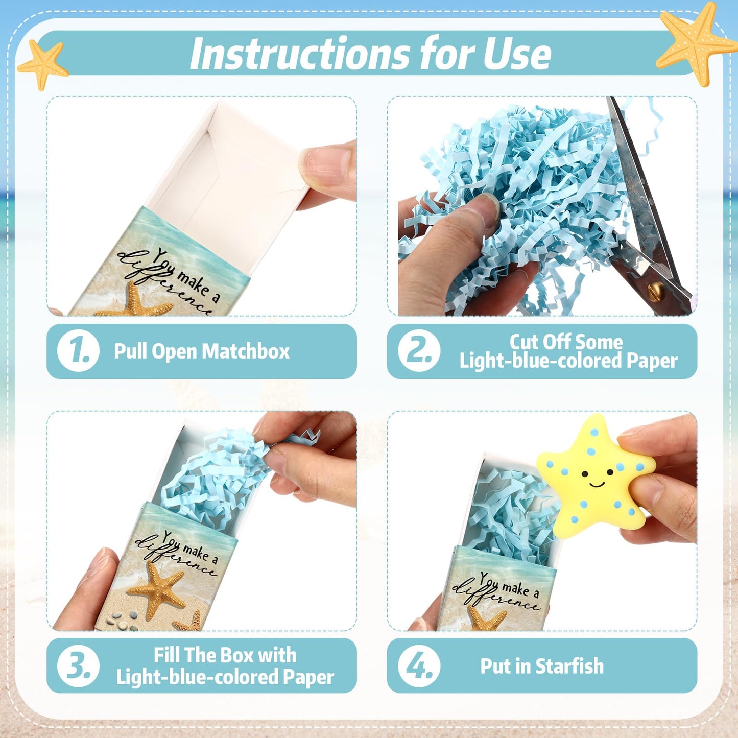 Wettarn 24 Sets Starfish Story Gifts Cute Stress Balls with Gift Boxes You Make a Difference Desk Decor Appreciation Party Favor