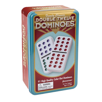 Pressman Double 12 Color Dot Dominos In A Tin, 5'