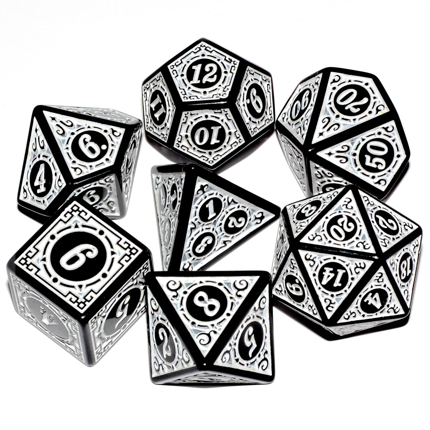 D&D Dice - 7Pc Mixed Black & White Polyhedral Dice For Rpg & Mtg