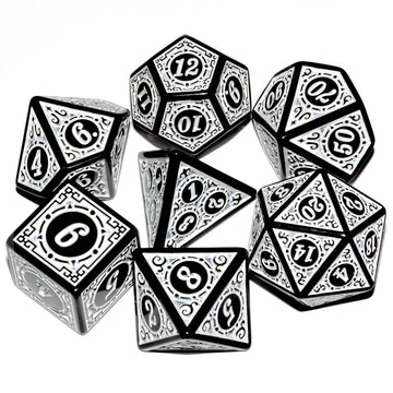 D&D Dice - 7Pc Mixed Black & White Polyhedral Dice For Rpg & Mtg