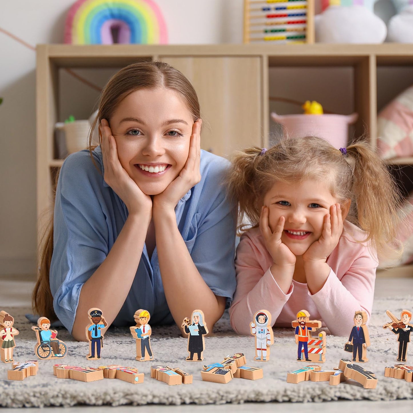 Blosssound 30 Pcs Wooden Community Helpers Toys Multicultural Career Wooden People Figures Small Diversity Professionals Wood Bl