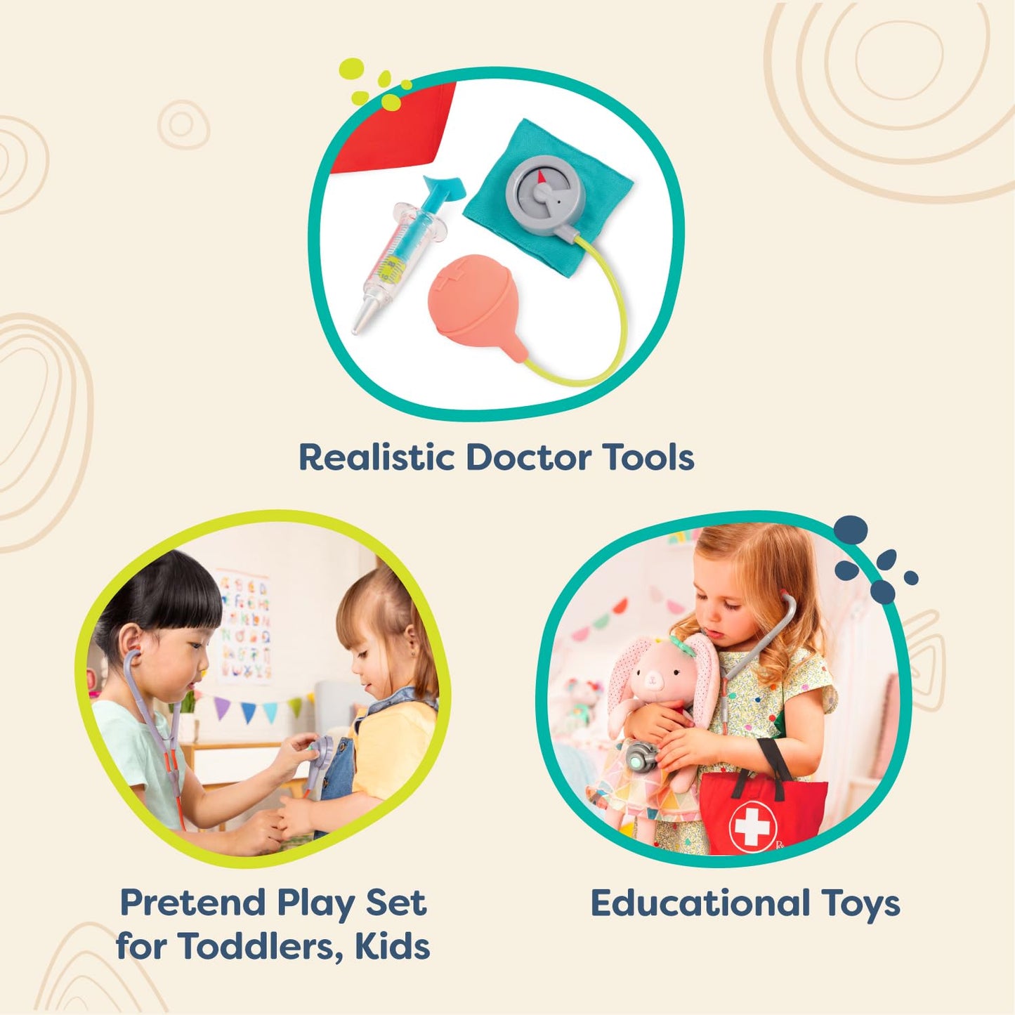B. toys- Mini Doctor Care Kit- Pretend Play Doctor Play Set - Realistic Doctor Tools - Pretend Play Set for Toddlers, Kids - Edu