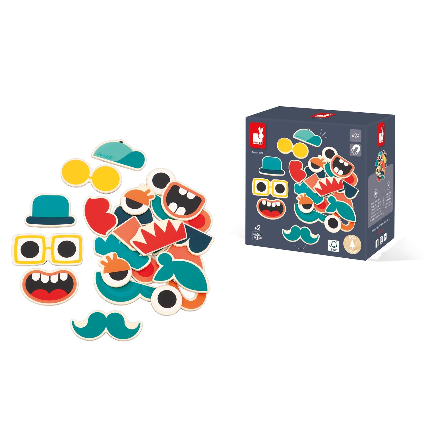 Janod Wooden Magnets - Imagination and Creativity Sets (Funny Faces)