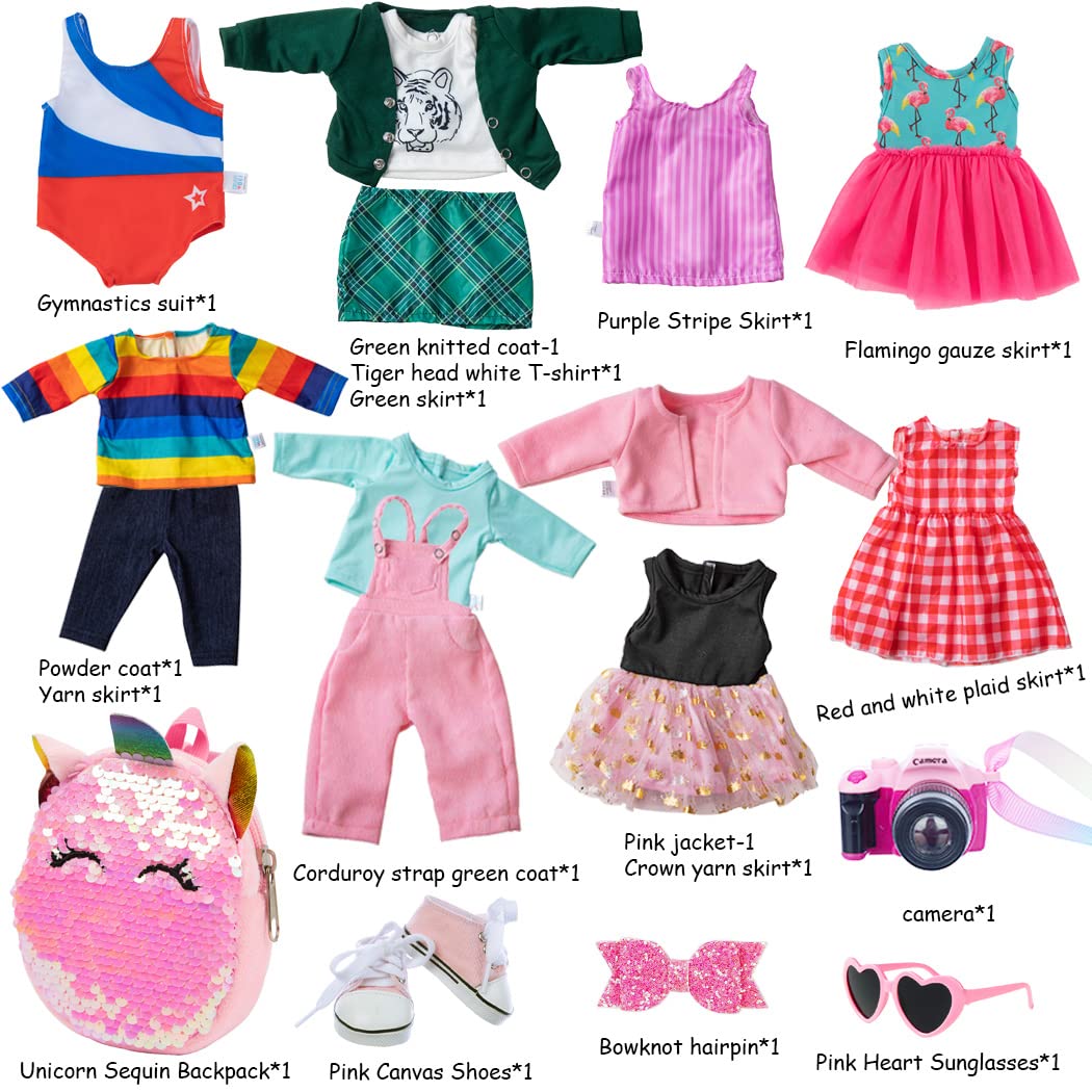 Ebuddy Doll Clothes And Accessories 8 Sets Outfit With Shoes Backpack Glasses Camera Pad For 18 Inch Girl Doll,Most 18 Inch Dolls(Doll Not Include)