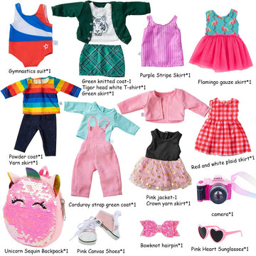 Ebuddy Doll Clothes And Accessories 8 Sets Outfit With Shoes Backpack Glasses Camera Pad For 18 Inch Girl Doll,Most 18 Inch Dolls(Doll Not Include)