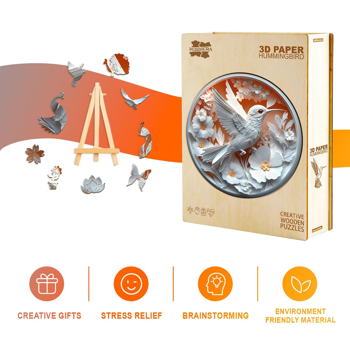 Wooden Puzzles for mature-themeds  Unique Animal Shaped Paper Hummingbird mature-themed Puzzle  3D Vision Wooden Jigsaw Puzzles mature-themed  Challenging Creative Gifts Family Games 13.4 * 13.4in 300pcs