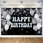 Silver Black Birthday Paty Backdrop Silver Black Happy Birthday Banner Silver Black Photography Background For Home Decorations