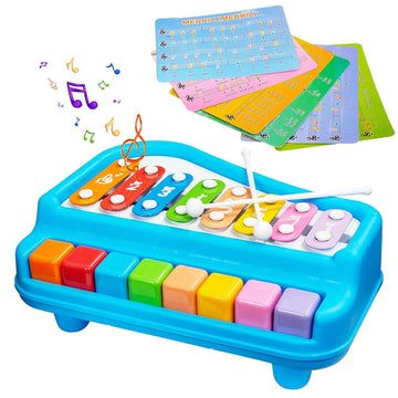 Hougic 8 Tone Xylophone Learning Toys Kids Educational Knock Playing 2 In 1 Colorful Plastic Percussion Piano Toy (Multi Color)