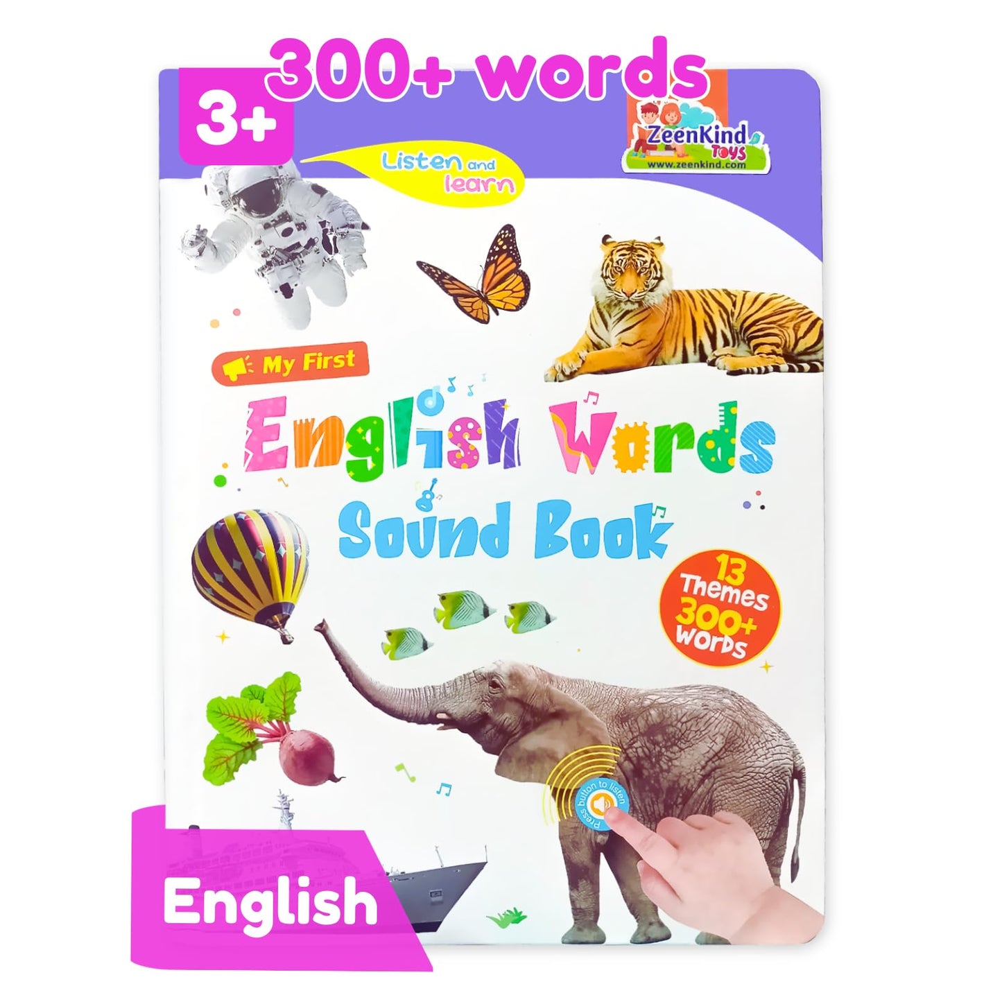 Zeenkind English Learning Talking Book For Kids 2 3 4 5 6 Years Old, 300+ Words Interactive Audio Sound Books For Toddlers, Early Learning Educational Electronic Musical Toy