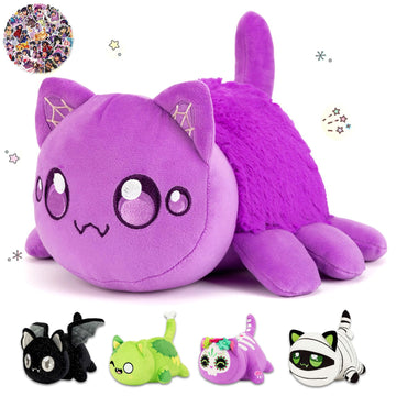 Lccoous 61-Pcs ? 11'' Spider Cat Plush+ 60Pcs Cat Stickers -Meow Cat Plush - Meow Cat Stuffed Animal Collection, Birthday Gift F