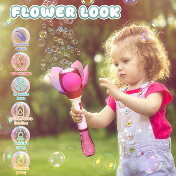 PANACARE Pink Bubble Wand Blower for Kids - Automatic Bubble Machine with 10,000+ Bubbles, Battery & Light - Perfect for Parties & Outdoor Fun