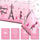 Paris Party Decorations Bonjour Paris Tablecloth Eiffel Tower Plastic Table Covers for Girls Birthday Party Decorations and Supp
