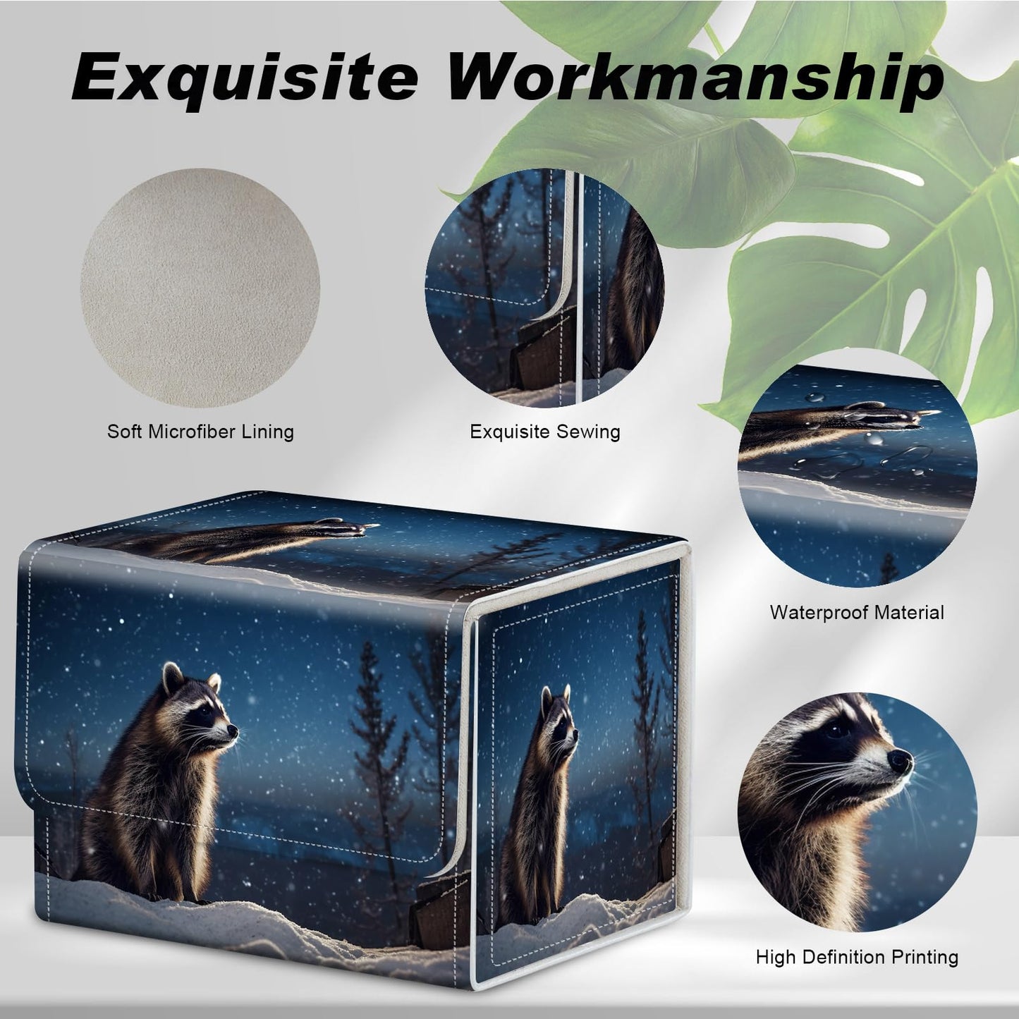 Card Game Storage Box TCG Deck Box MTG Card Box Organizer Trading Card Case Commander Deck Box TCG Card Storage Box Magnetic Closure Creative Pattern Up to 200 Cards  A Cute Raccoon Stars