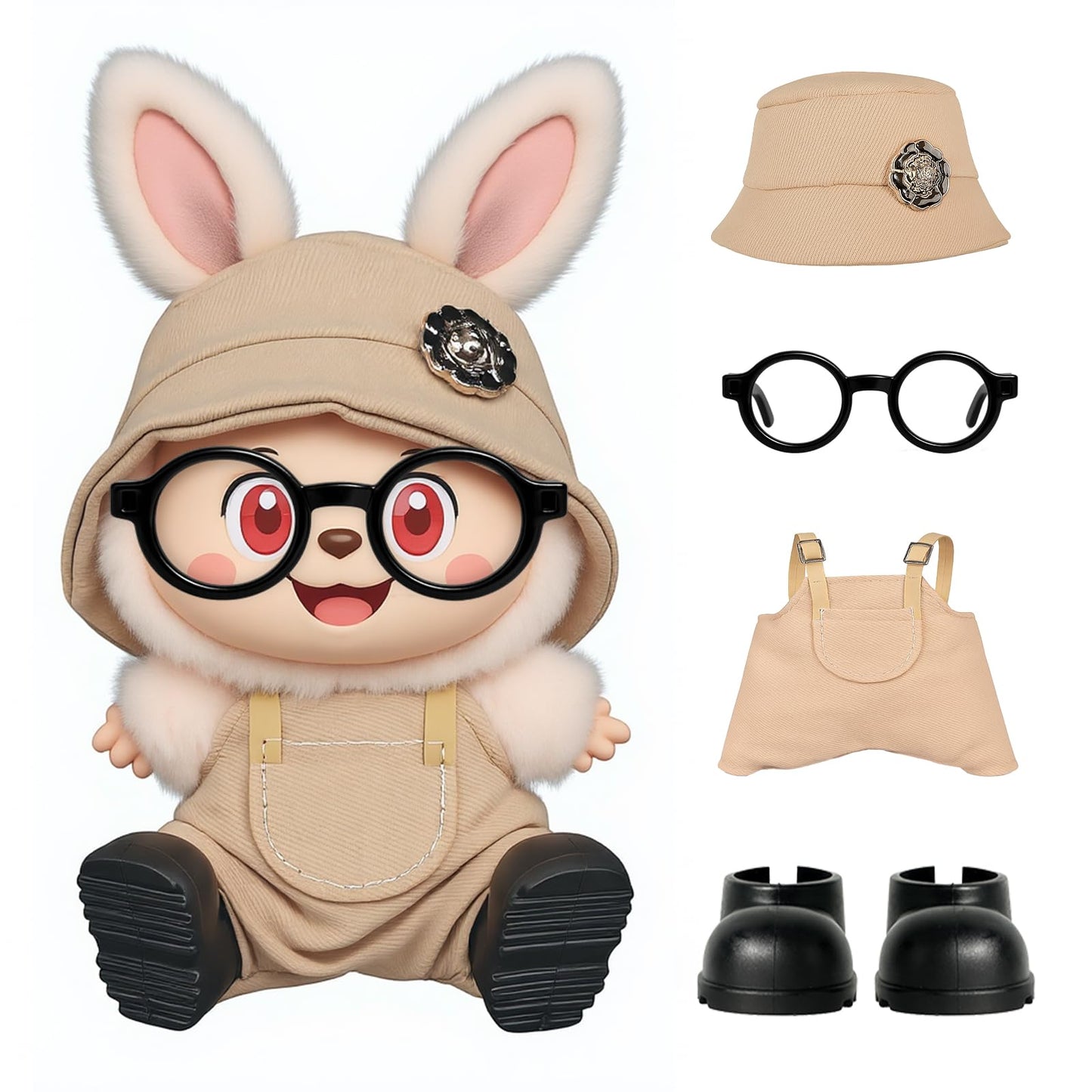 4pcs Dolls Outfit Set  Hat & Overalls for 17 cm Doll Clothes Accessories Suit  Stylish Clothes for Doll  Cute Outfits for Dress up Unique Style with enhanced Fabric  Khaki