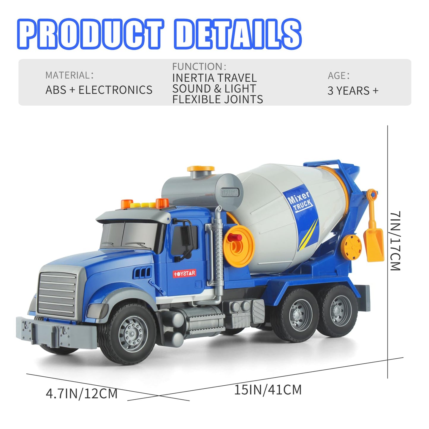 ANJARU Big Cement Mixer Truck Toys Engineering car Lights Sounds,Friction Powered Push car,Go Construction Vehicles Toddlers Boy