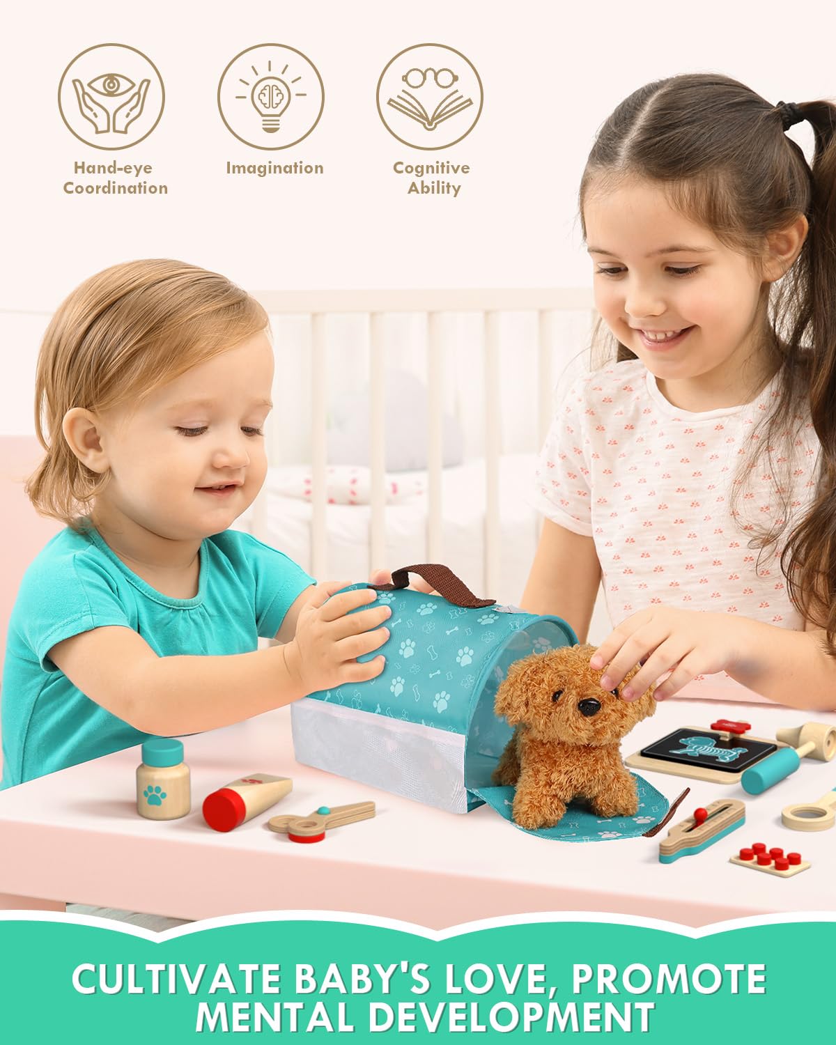 Lehoo Castle Wooden Doctor Kit for Kids, Vet Play Set, Small, Model DK-002, Pretend Play, Perfect Gift for Ages 3-6