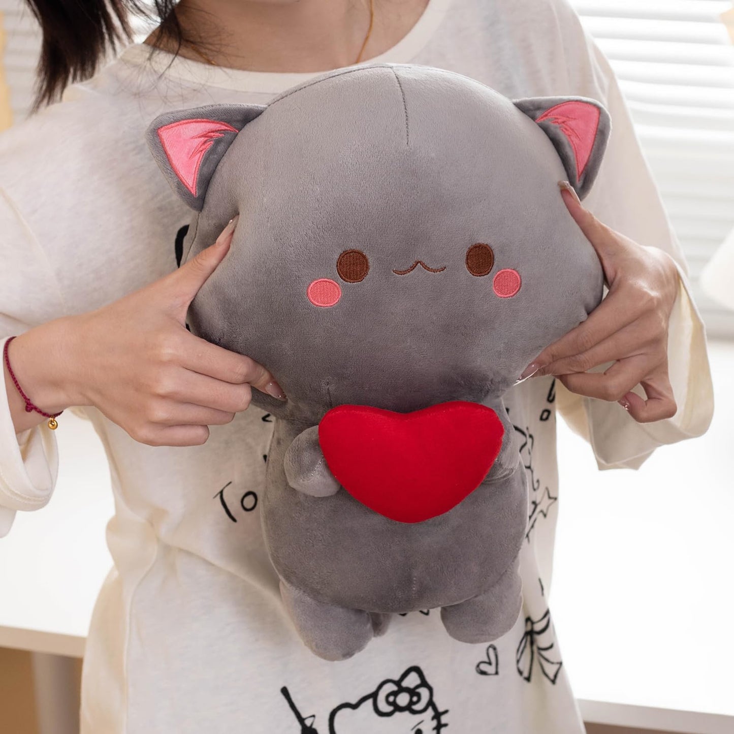 Alwoligag Cute Cat Plush Toy, Super Soft Gray Cat Plush Toy, Plush Cat Stuffed Animals, Valentine'S Day Gift, Sweet Romantic Cut