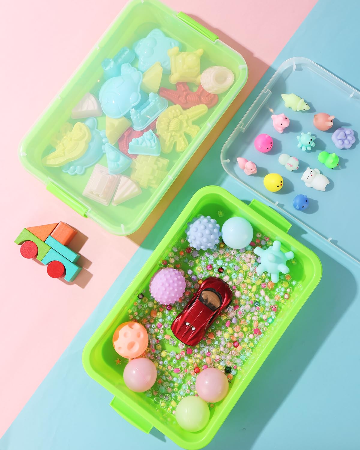 Atmini Sensory Bin Sand Tray With Lid For Toddlers 2 Pcs 15In Portable Sandbox Toy Large Plastic Tray For Kids 3 4 5 6 Fill With