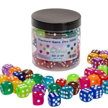 60 Pieces 16Mm Dice Set, 6 Sided Standard Game Dices With Portable Box For Board Games,Worker Placement,Math Activities(Transluc