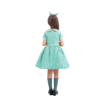 Raberto Kids 50S Costume - 1950S Dress With Headband, Glasses And Socks For Girls 5-6 Years, Medium, Green