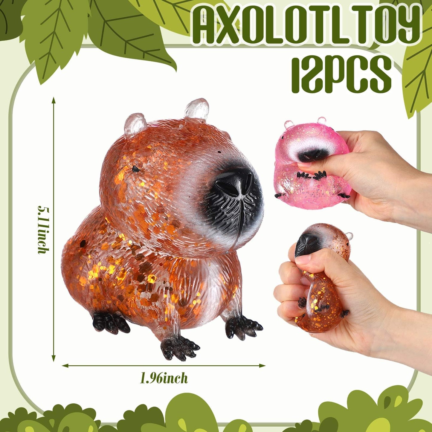 Meooeck 12 Pcs Capybara Stress Relief Toys Stress Balls for mature-themed Mini Glitter Capybara Squeeze Fun Fidget Toys Animal Balls Cute for Birthday Party Office Christmas Stocking Stuffer Gift Adhd Anxiety