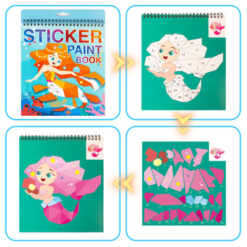 Mermaid Sticker Book Crafts For Kids Ages 4-8 Sticker Paint Books Stickers For Kids Girls Birthday Party Favors Road Plane Travel Learning Number Toys Activity Books (Mermaid)