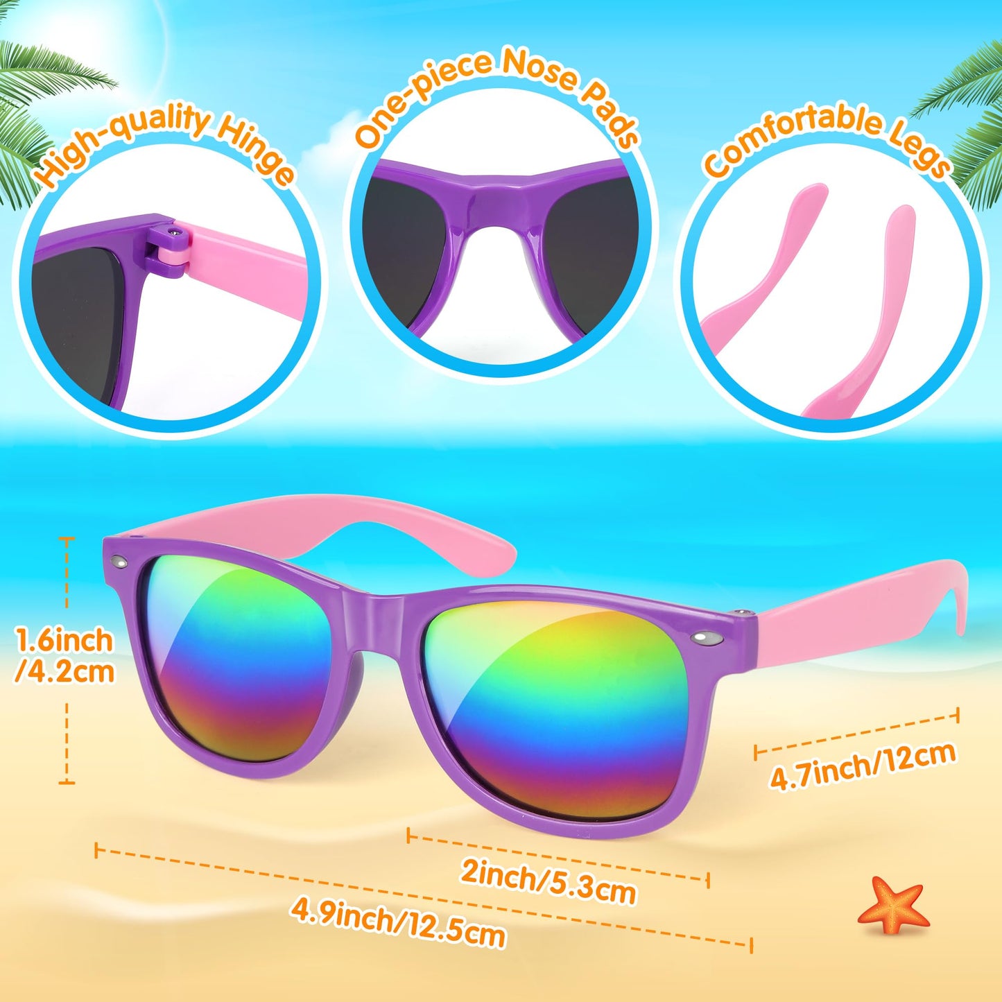 Mocoosy 24 Pack Kids Sunglasses Bulk, Neon Retro Sunglasses With Uv400 Protection, Summer Pool Party Favors Beach Luau Graduation Party Supplies Birthday Goody Bag Stuffers For Boys Girls Age 4-8 8-12