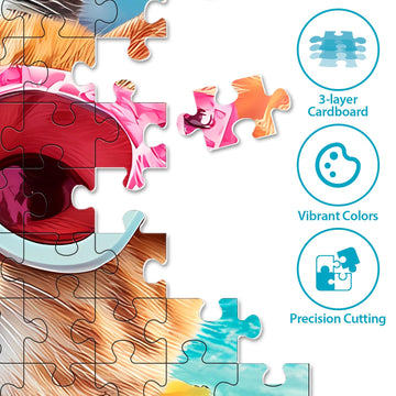 500 Pieces Puzzle for mature-themeds  Summer Cat Beach Jigsaw Puzzle for mature-themeds Kids Teens  Recycled Cardboard Puzzles 500 Pieces for Seniors  Challenging Puzzles Game Gift for Family Fun  20.5 x 15 in