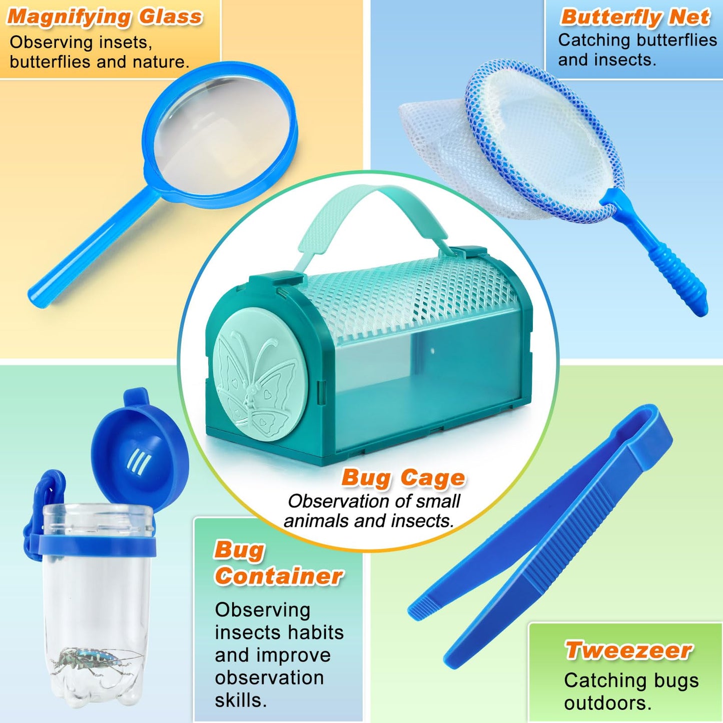 Yopinsand Bug Catcher Kit & Outdoor Explorer Kit For Kids, 11 Pcs Bug Catching Kit With Toy Cage, Backpack, Flashlight, Manifyin
