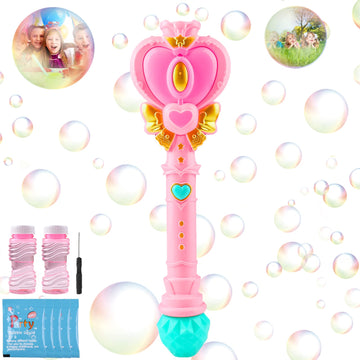 Bubble Wand For Kids, Princess Heart Bubble Machine Blower Maker Wand With Light, Easter Basket Stuffers Outdoor Toys Gifts For