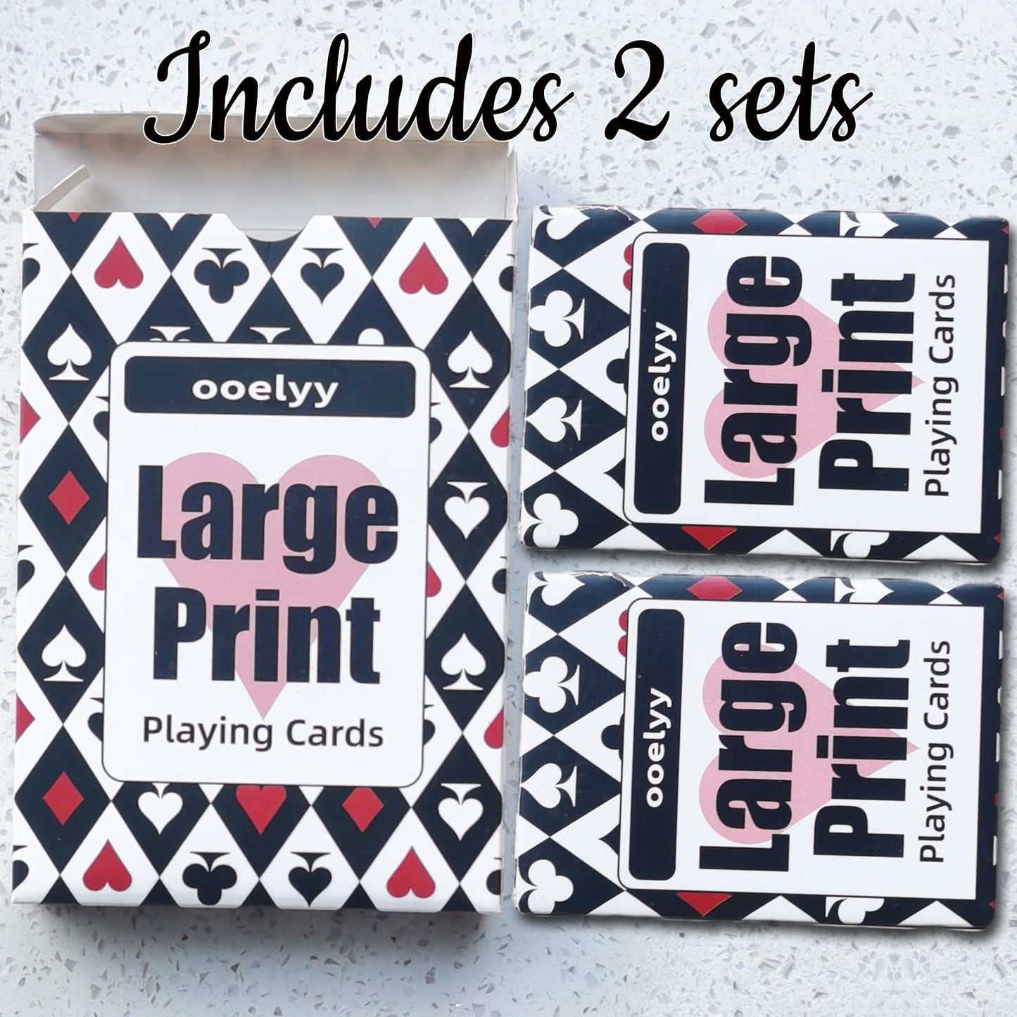ooelyy Elite Low Vision Playing Cards - Large Print, Easy to Read, 2 Pack, Model LPPC-08, Standard Color, Ideal for Visually Impaired